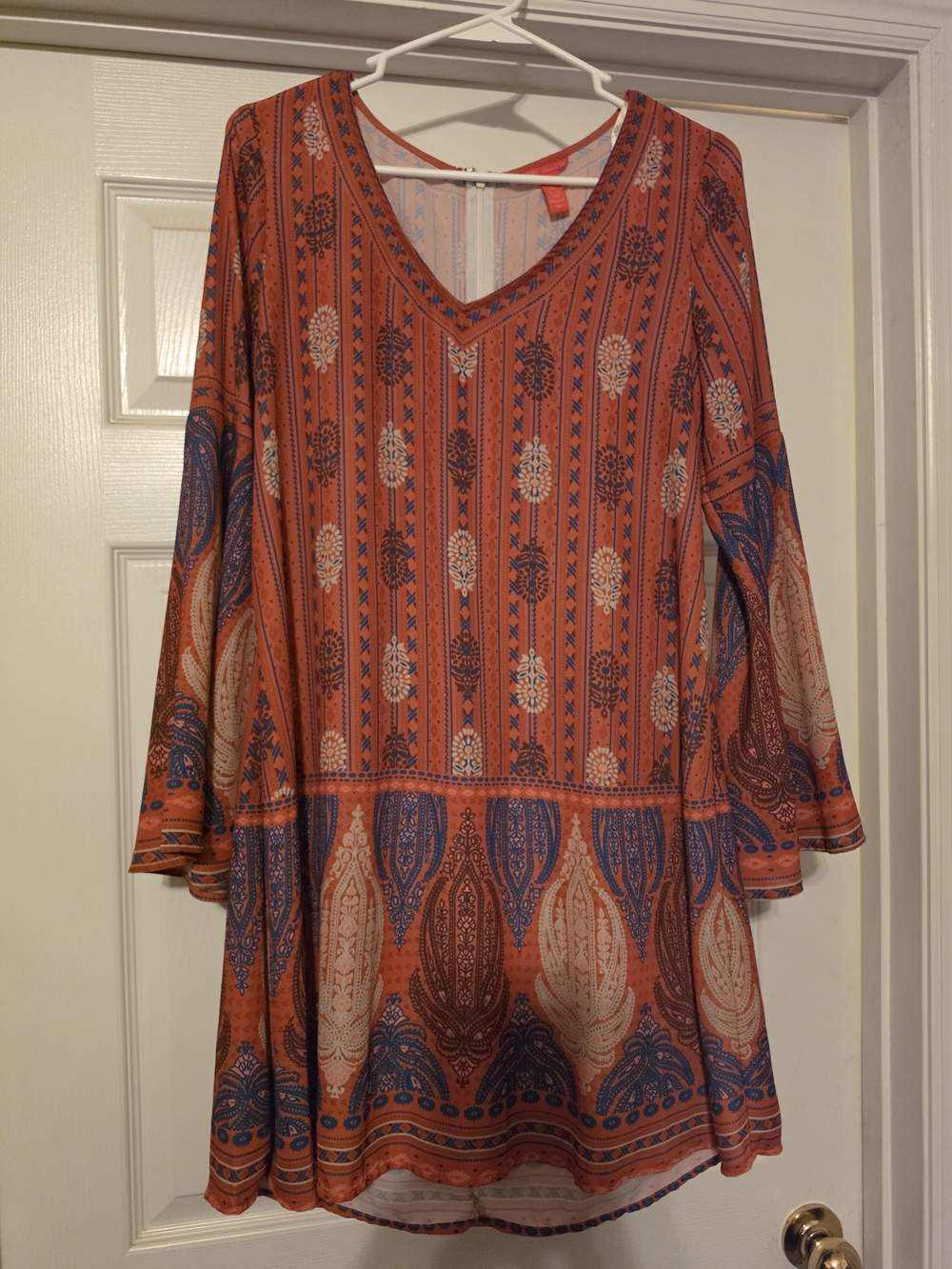Chelsea & Violet Rust Paisley V-Neck Bell Sleeve Tunic